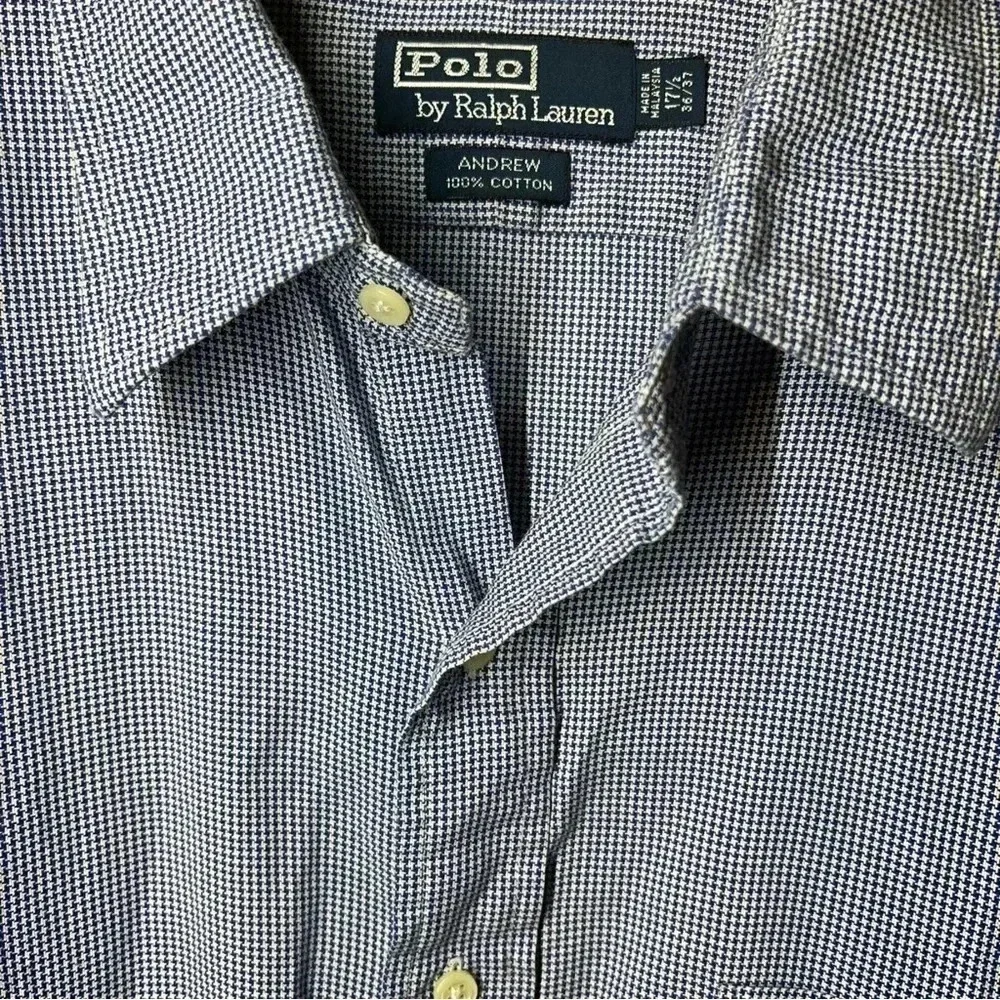 Authentic Ralph Lauren Polo Button Up Navy Checkered Collared Business